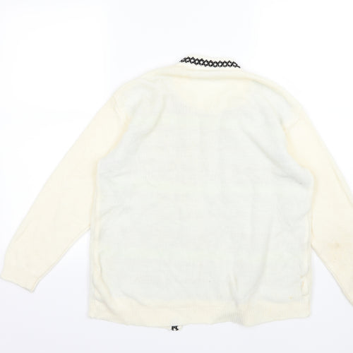 Envy Womens Ivory Argyle/Diamond Knit Pullover Jumper Size S  - top and cardigan in one