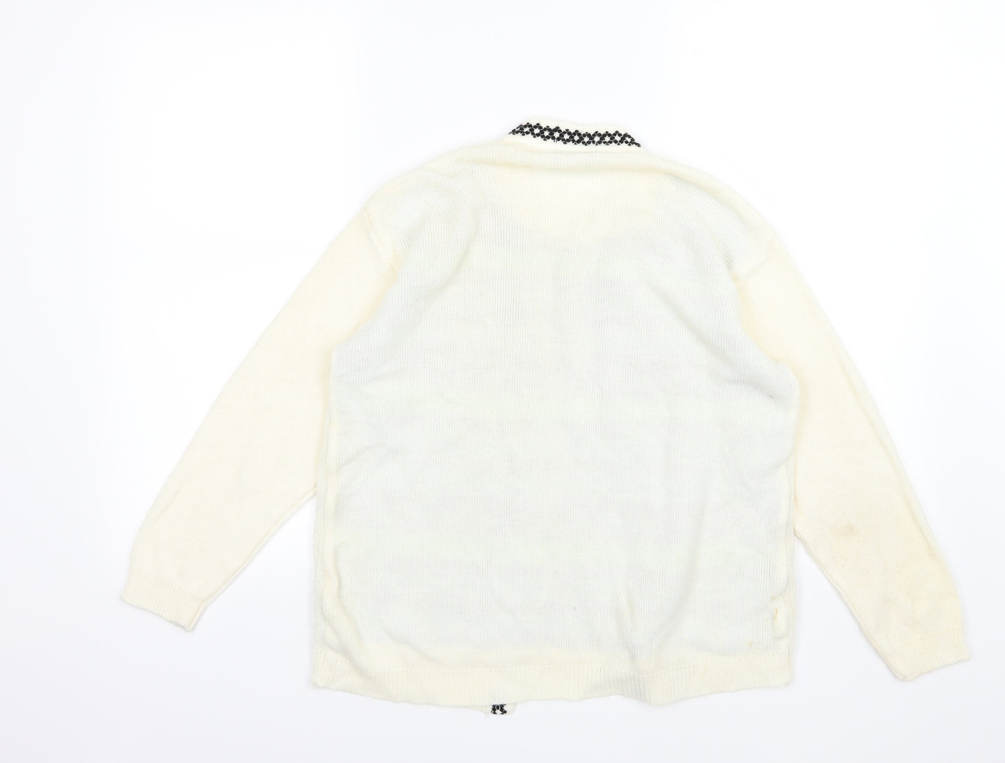 Envy Womens Ivory Argyle/Diamond Knit Pullover Jumper Size S  - top and cardigan in one