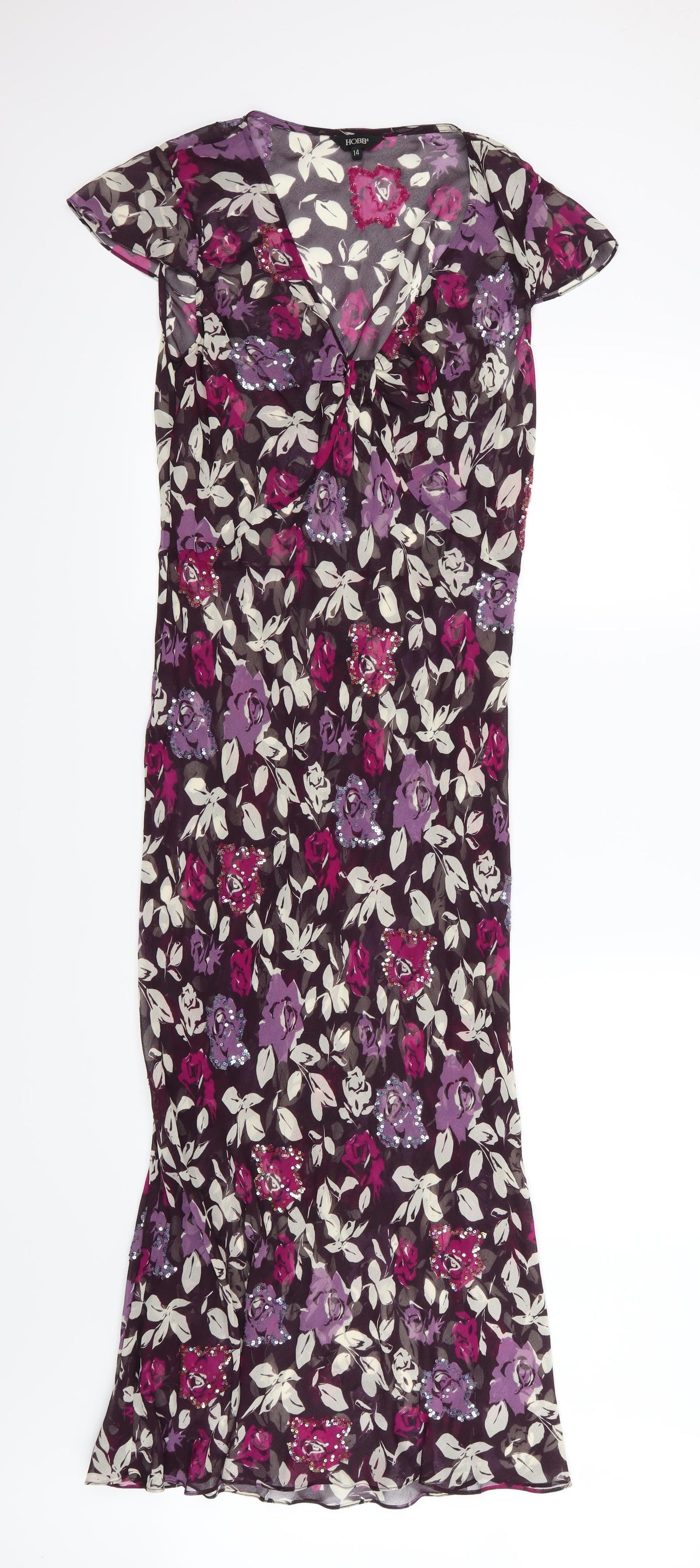 Hobbs Womens Purple Floral Chiffon Maxi  Size 14