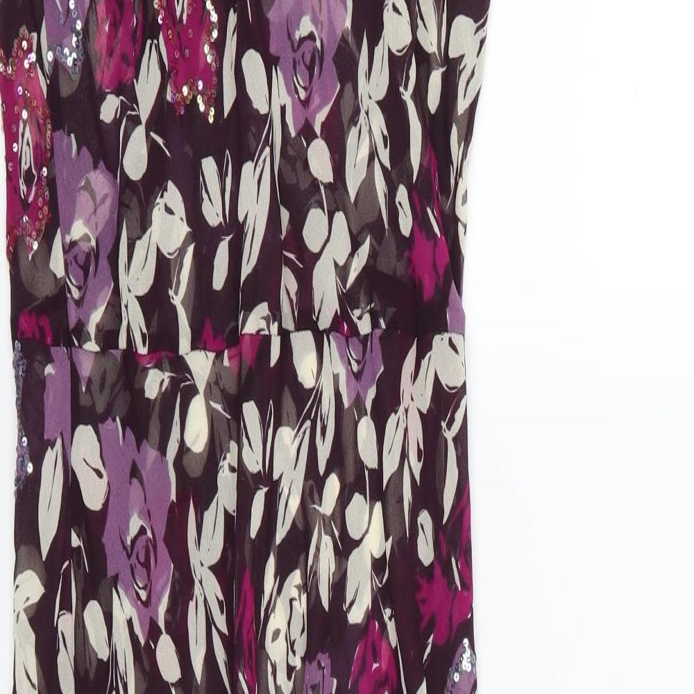 Hobbs Womens Purple Floral Chiffon Maxi  Size 14