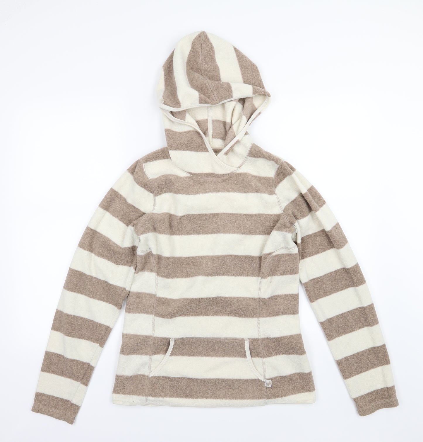 E-vie Womens Brown Striped Fleece Pullover Hoodie Size 10
