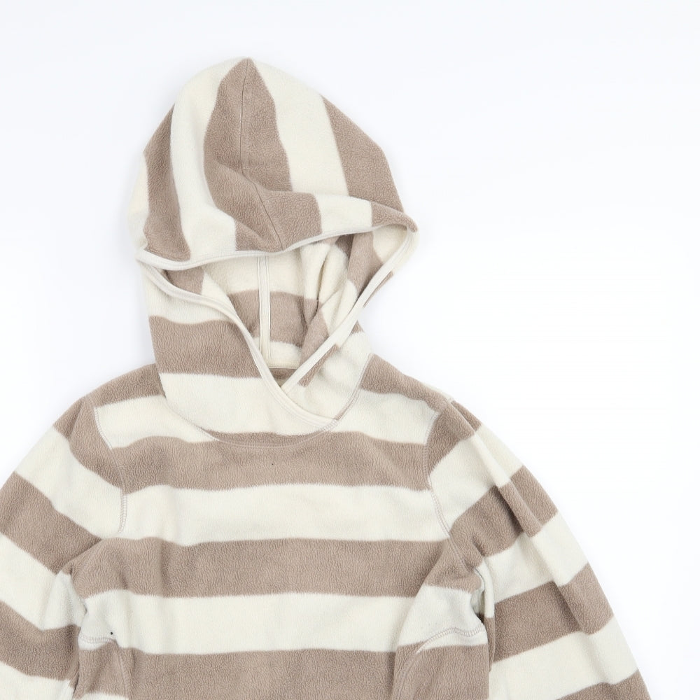 E-vie Womens Brown Striped Fleece Pullover Hoodie Size 10