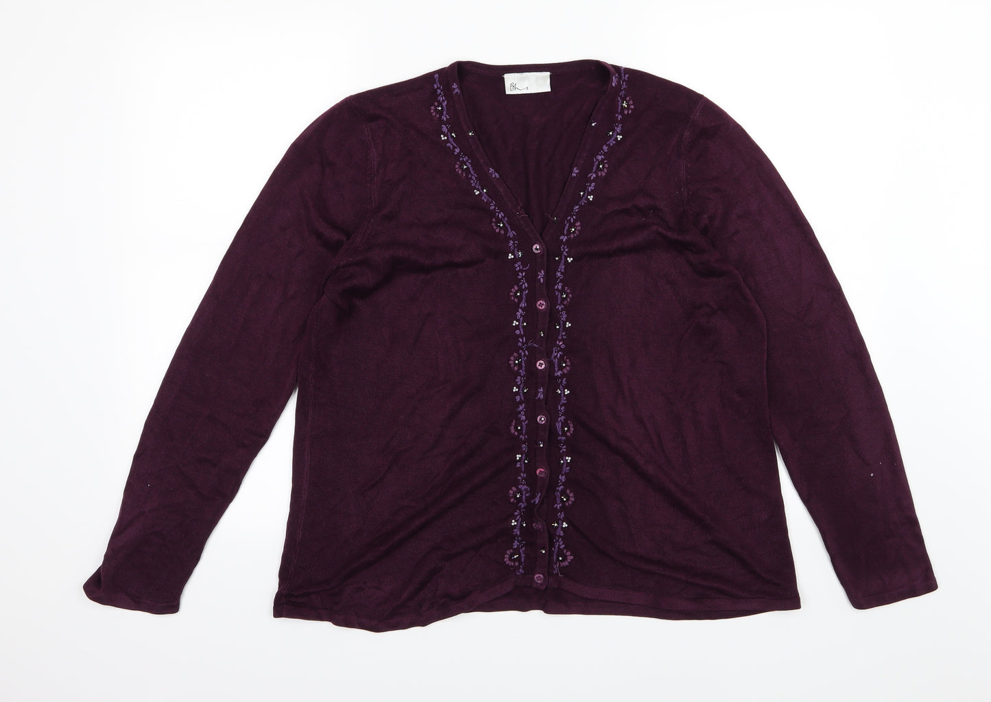 BHS Womens Purple Floral Knit Cardigan Jumper Size 20