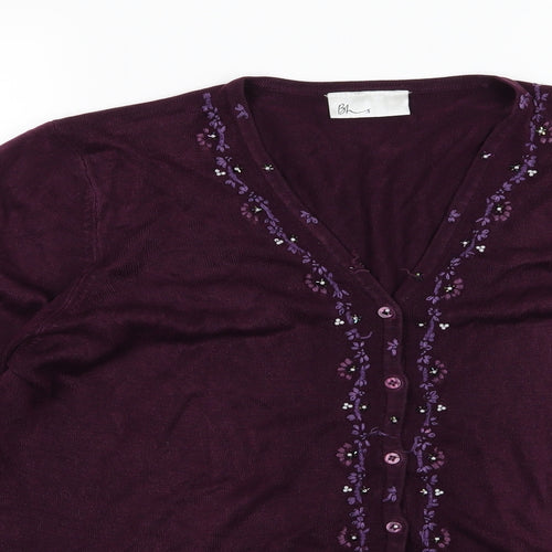 BHS Womens Purple Floral Knit Cardigan Jumper Size 20