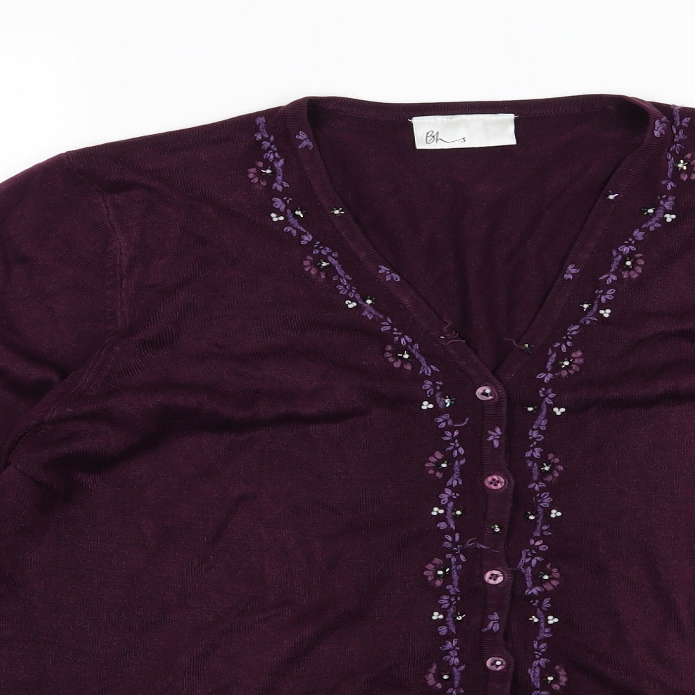 BHS Womens Purple Floral Knit Cardigan Jumper Size 20