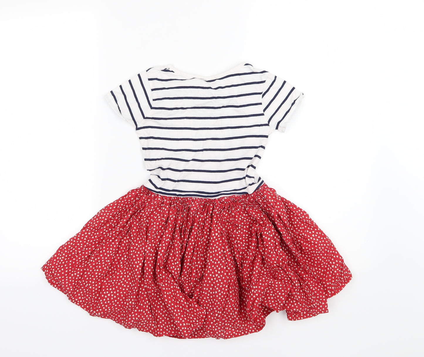 NEXT Girls Multicoloured Striped Woven Skater Dress  Size 6 Years  - Heart Print