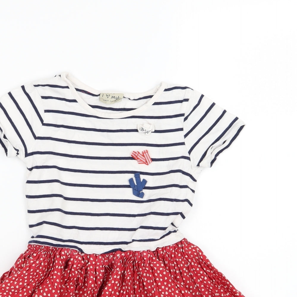 NEXT Girls Multicoloured Striped Woven Skater Dress  Size 6 Years  - Heart Print