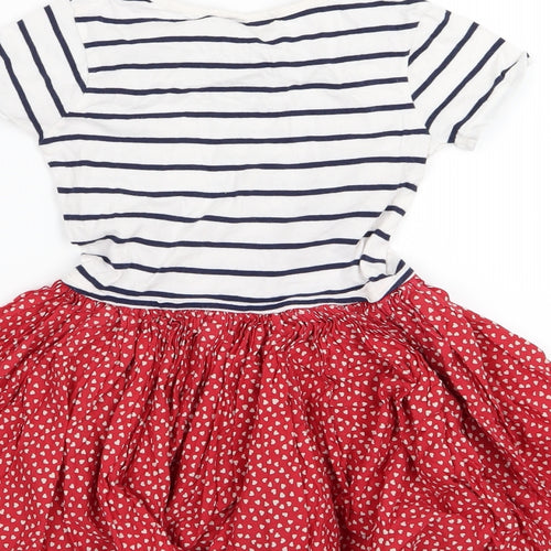 NEXT Girls Multicoloured Striped Woven Skater Dress  Size 6 Years  - Heart Print