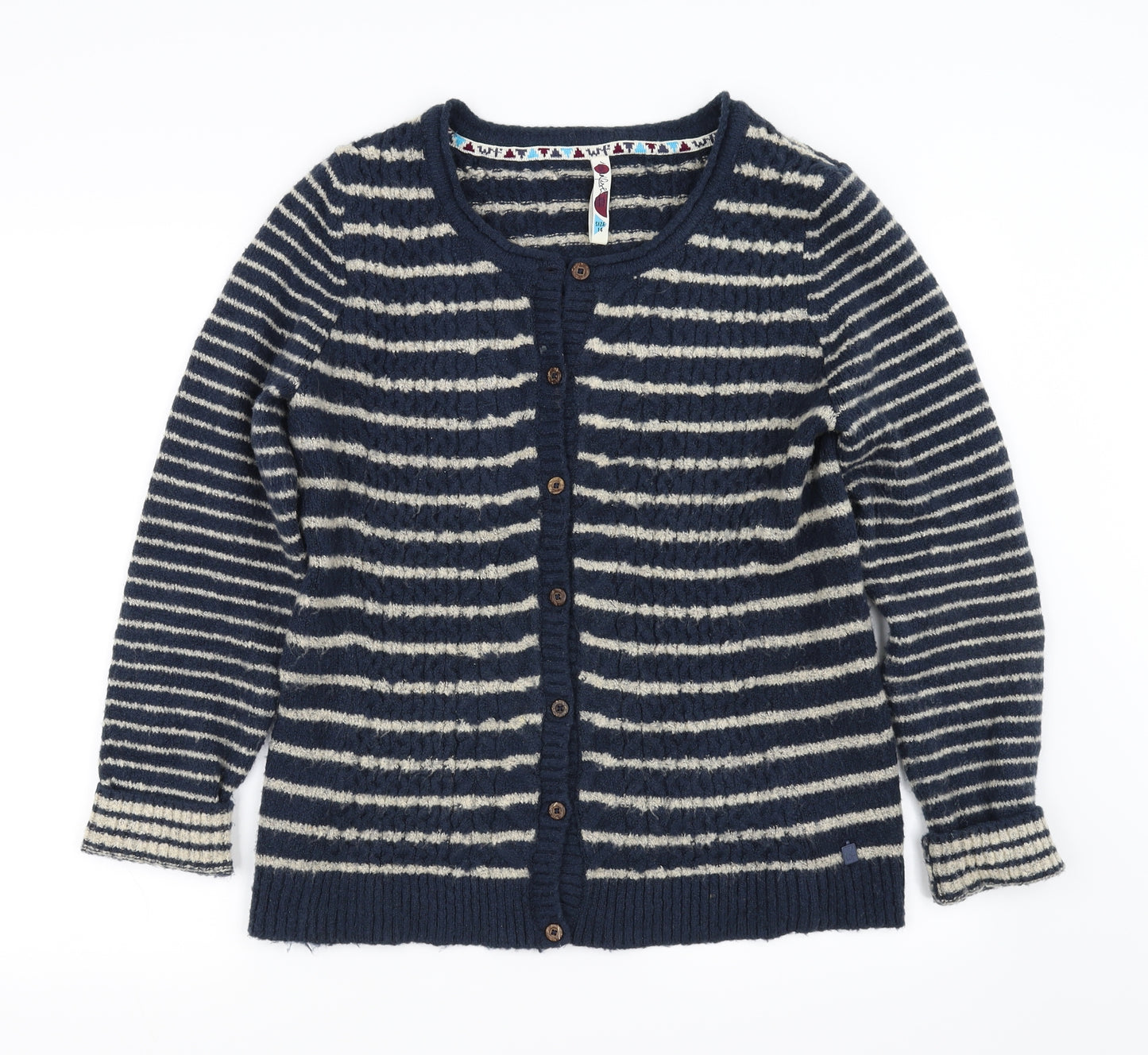 Weird Fish Womens Blue Striped  Cardigan Jumper Size 14