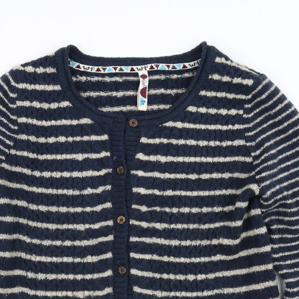 Weird Fish Womens Blue Striped  Cardigan Jumper Size 14