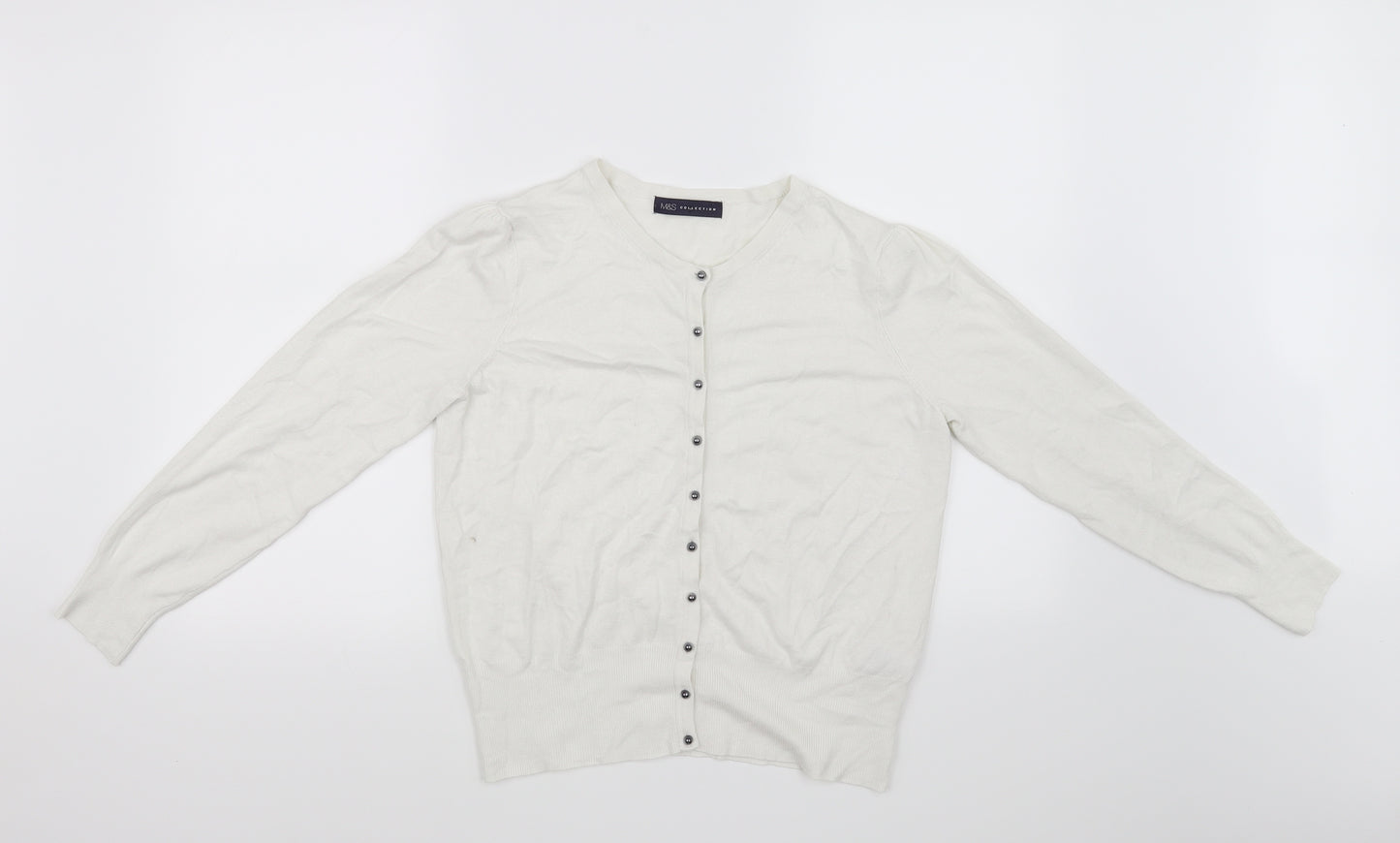 Marks and Spencer Womens White   Cardigan Jumper Size 14