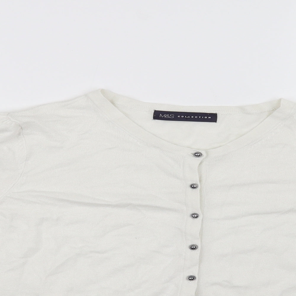 Marks and Spencer Womens White   Cardigan Jumper Size 14