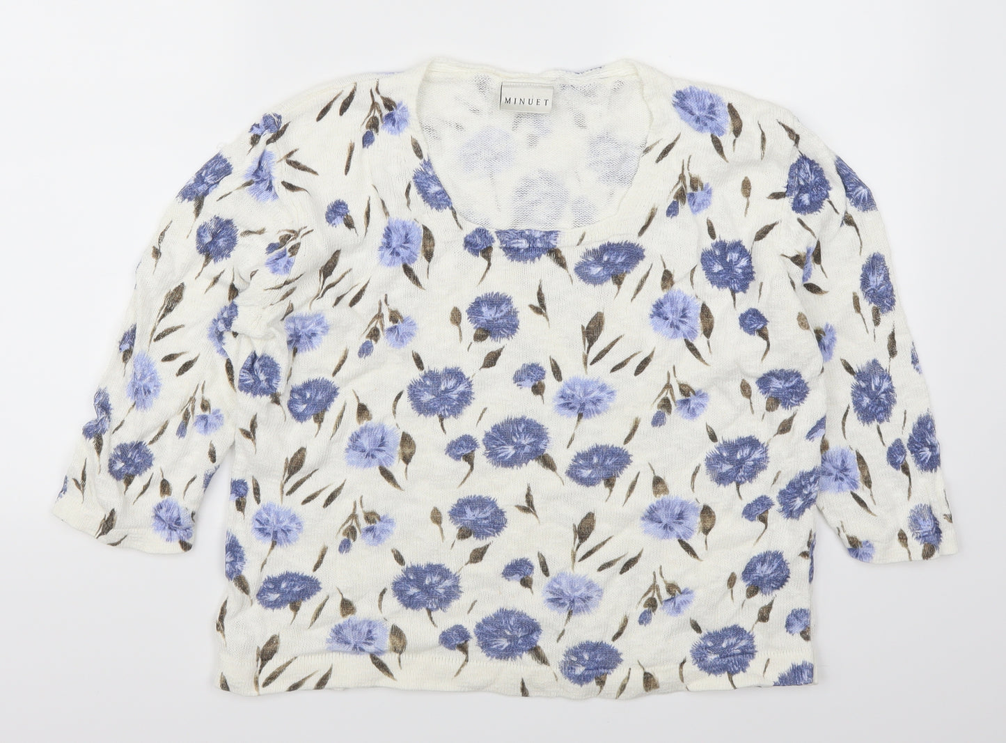 Minuet Womens White Floral  Pullover Jumper Size 18