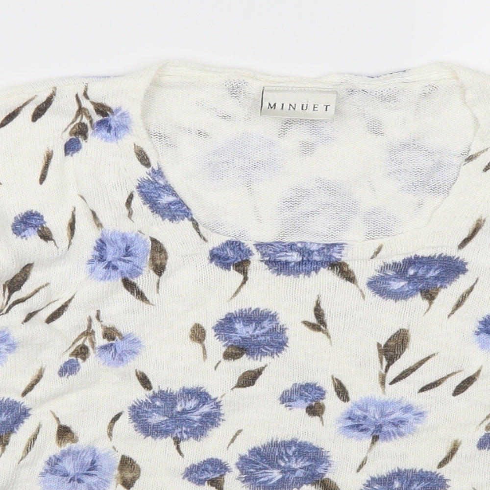 Minuet Womens White Floral  Pullover Jumper Size 18