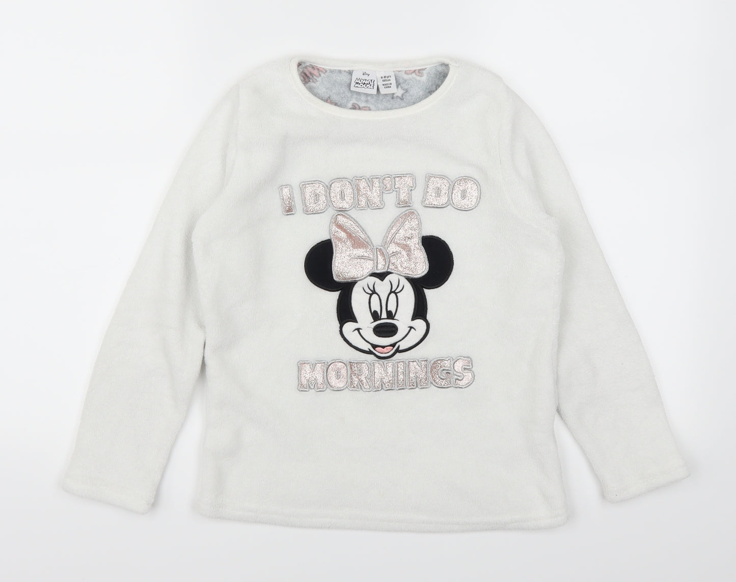 Primark Girls White Solid  Top Pyjama Top Size 9-10 Years  - Minnie Mouse I don't do mornings