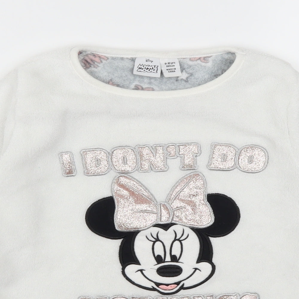Primark Girls White Solid  Top Pyjama Top Size 9-10 Years  - Minnie Mouse I don't do mornings