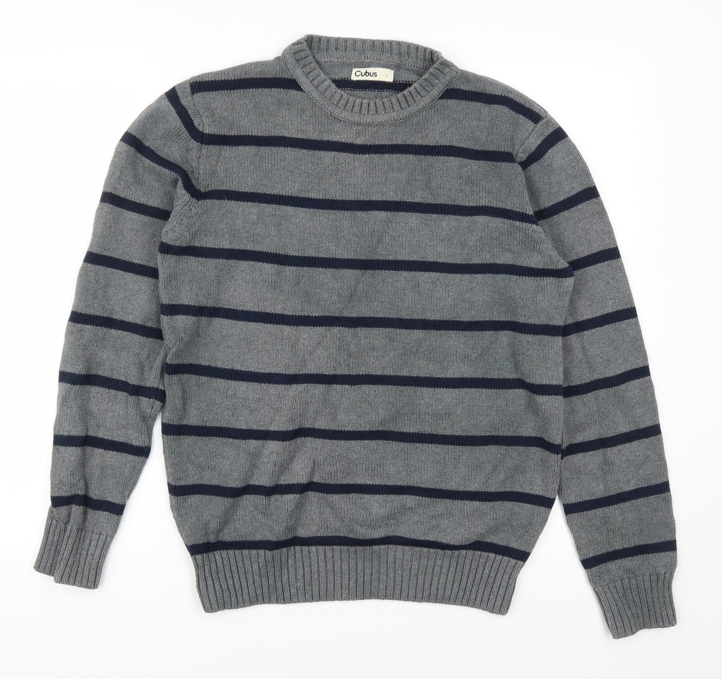 Cubus Mens Grey Striped  Pullover Jumper Size L