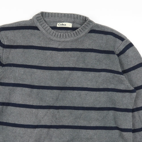Cubus Mens Grey Striped  Pullover Jumper Size L