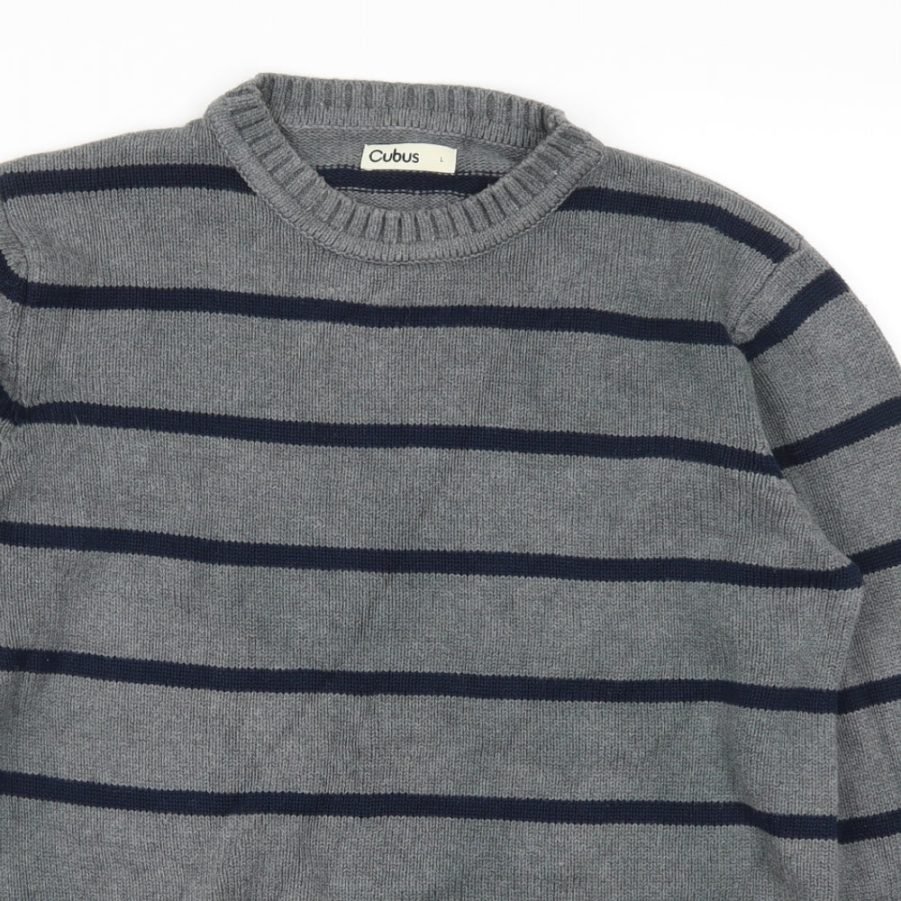 Cubus Mens Grey Striped  Pullover Jumper Size L