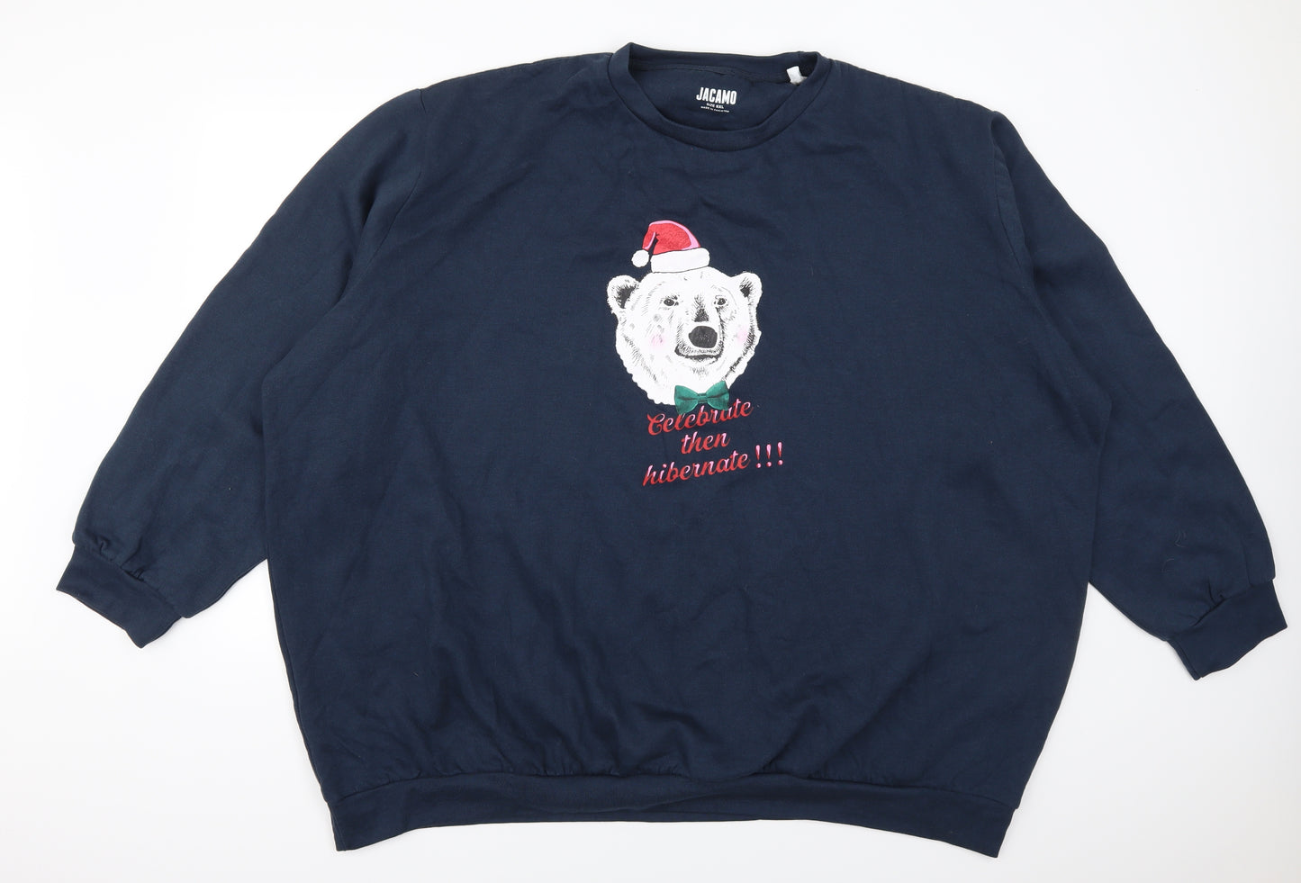 Jacamo Mens Blue   Pullover Sweatshirt Size 5XL  - Celebrate then Hibernate Christmas Bear