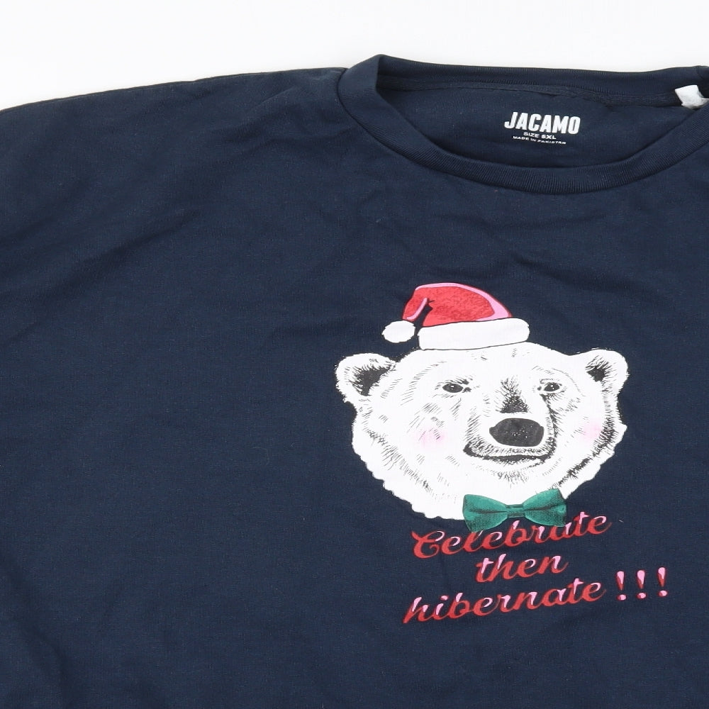 Jacamo Mens Blue   Pullover Sweatshirt Size 5XL  - Celebrate then Hibernate Christmas Bear