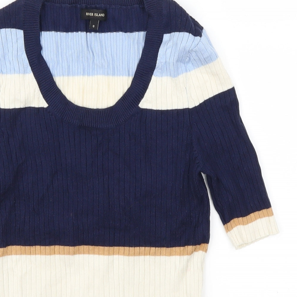 River Island Womens Blue Striped  Basic T-Shirt Size 8
