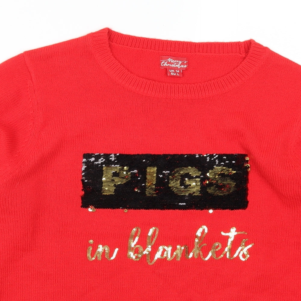 Preworn Womens Red   Pullover Jumper Size 14  - Pigs in Blankets