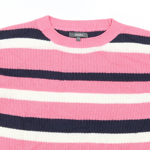 Studio Womens Pink Striped  Pullover Jumper Size 16
