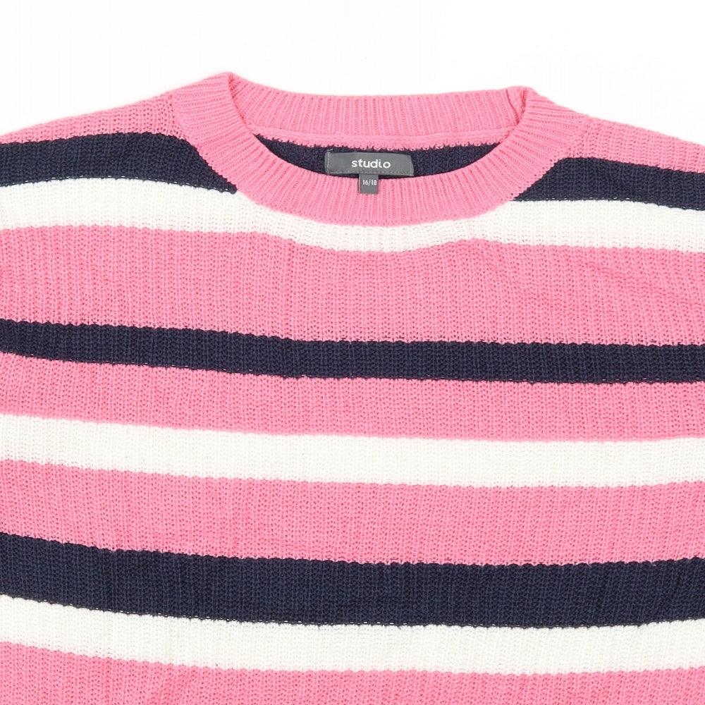 Studio Womens Pink Striped  Pullover Jumper Size 16