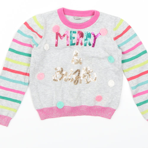 TU Girls Grey Striped  Pullover Jumper Size 2-3 Years  - Merry and Bright