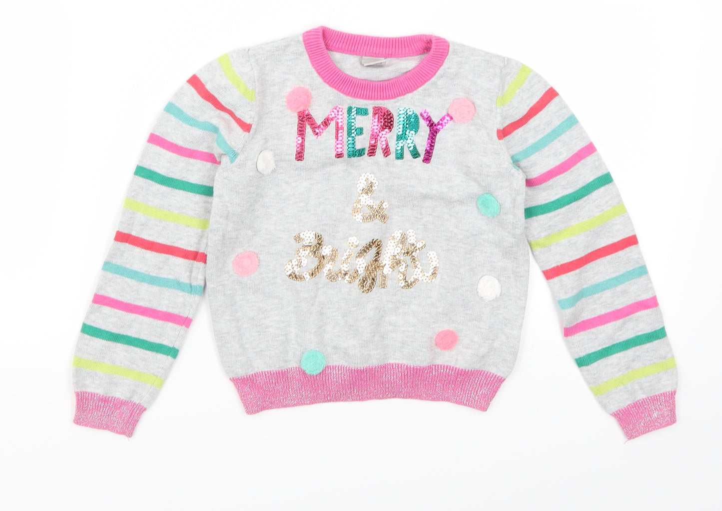 TU Girls Grey Striped  Pullover Jumper Size 2-3 Years  - Merry and Bright