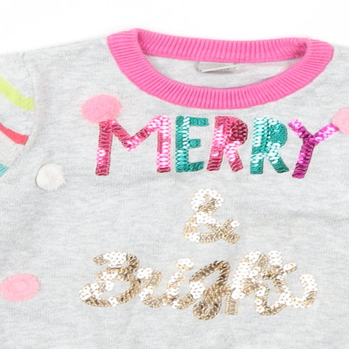 TU Girls Grey Striped  Pullover Jumper Size 2-3 Years  - Merry and Bright