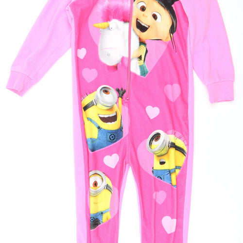 Despicable Me Girls Pink Geometric Fleece Top One Piece Size 6-7 Years  - Minion