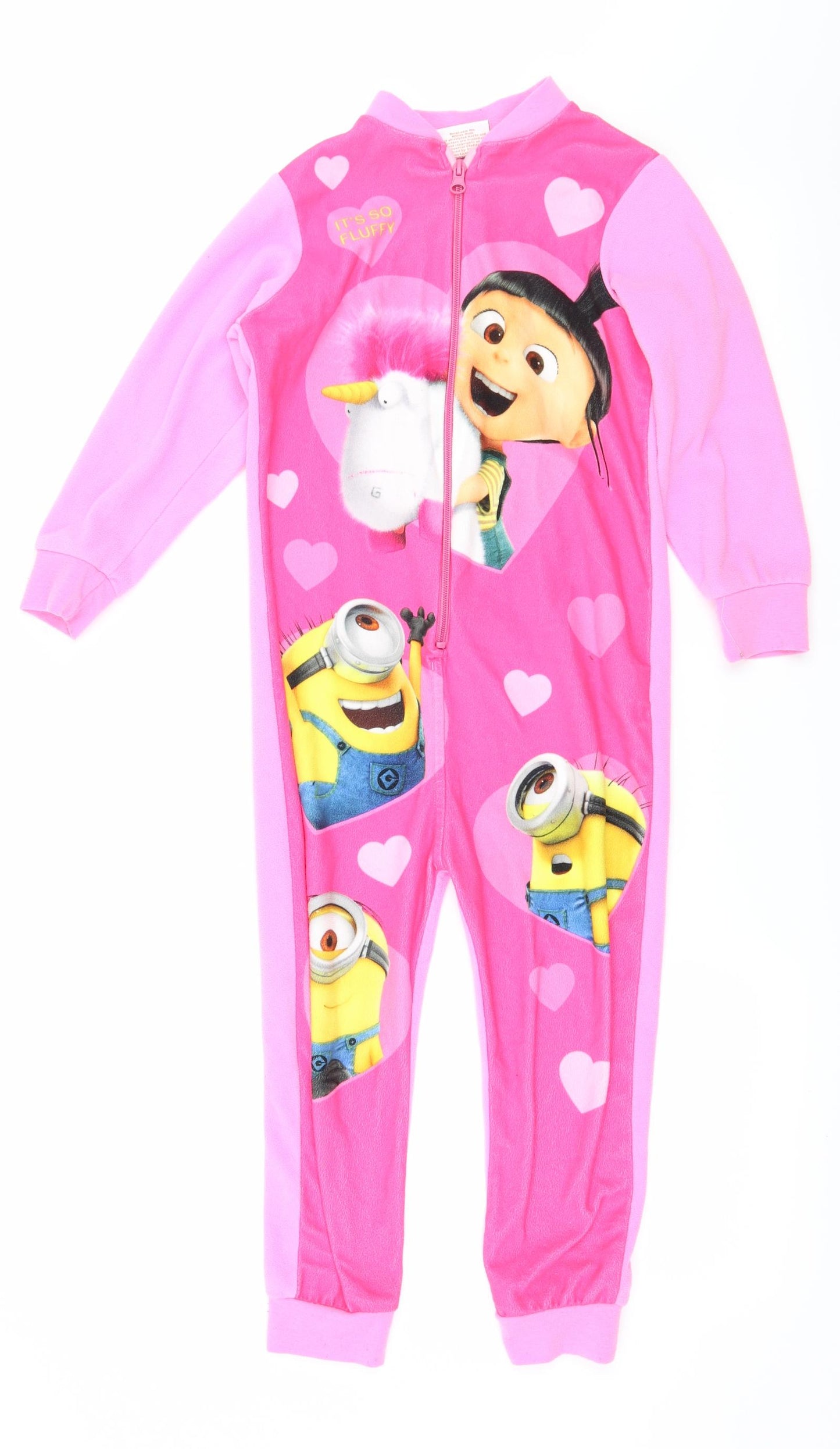 Despicable Me Girls Pink Geometric Fleece Top One Piece Size 6-7 Years  - Minion