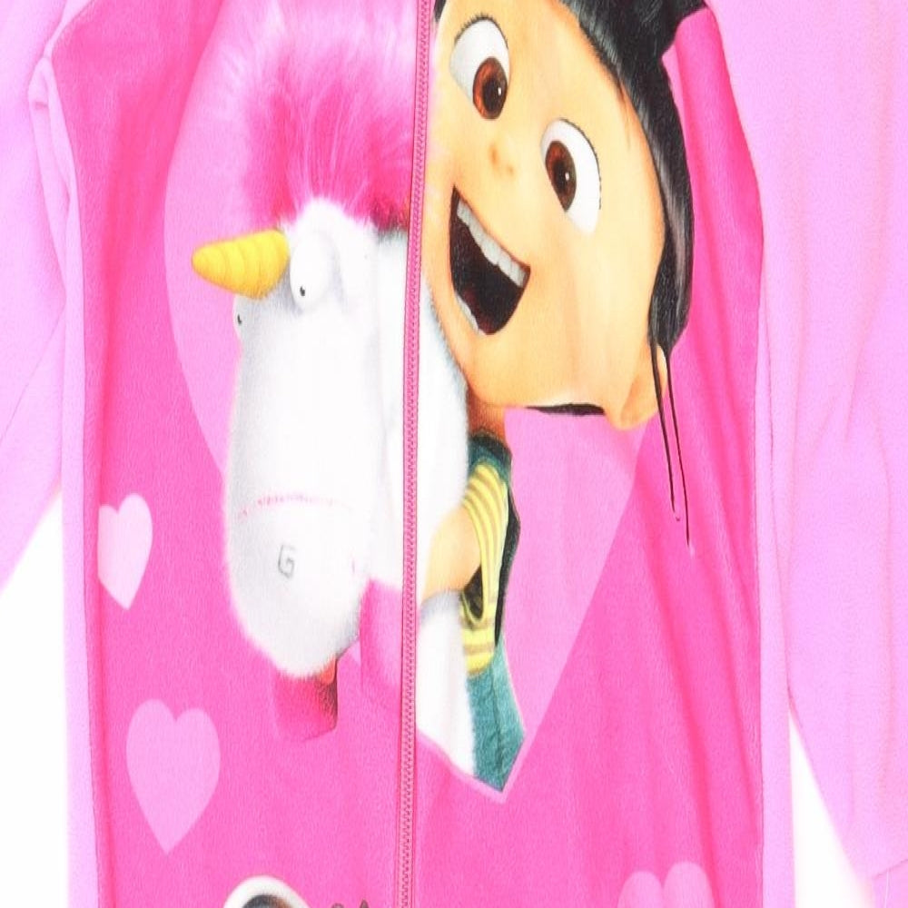 Despicable Me Girls Pink Geometric Fleece Top One Piece Size 6-7 Years  - Minion