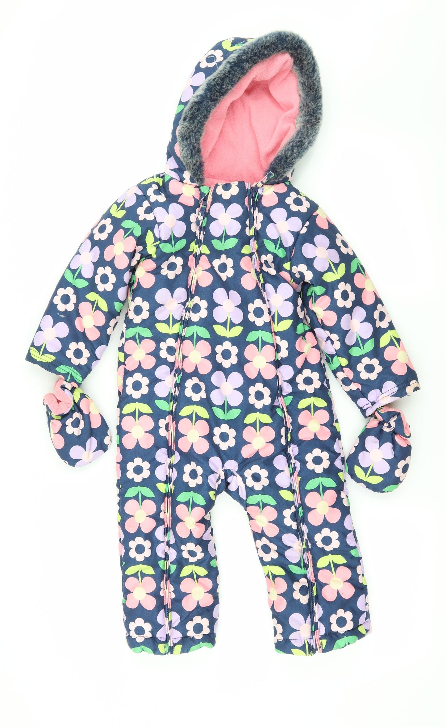 Marks and Spencer Girls Blue Floral  Basic Coat Snowsuit Size 18-24 Months