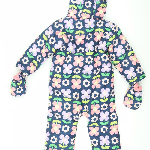 Marks and Spencer Girls Blue Floral  Basic Coat Snowsuit Size 18-24 Months