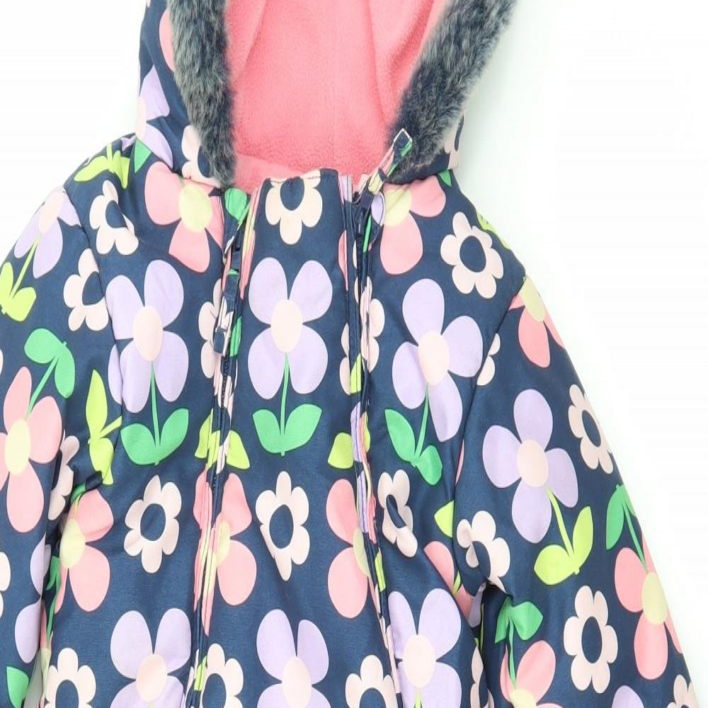 Marks and Spencer Girls Blue Floral  Basic Coat Snowsuit Size 18-24 Months