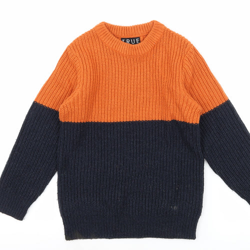 F&F Boys Blue Colourblock Knit Pullover Jumper Size 5-6 Years