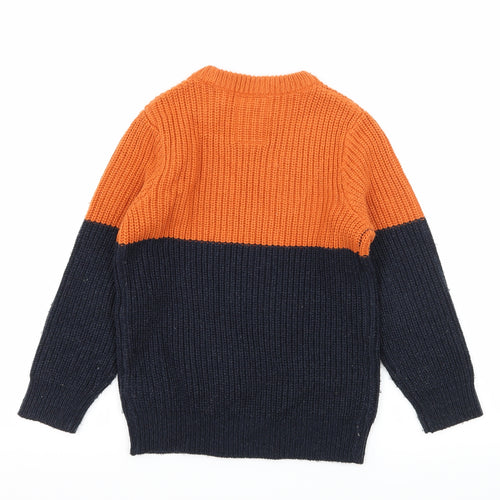 F&F Boys Blue Colourblock Knit Pullover Jumper Size 5-6 Years