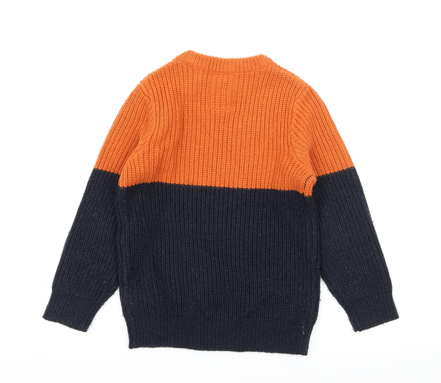 F&F Boys Blue Colourblock Knit Pullover Jumper Size 5-6 Years
