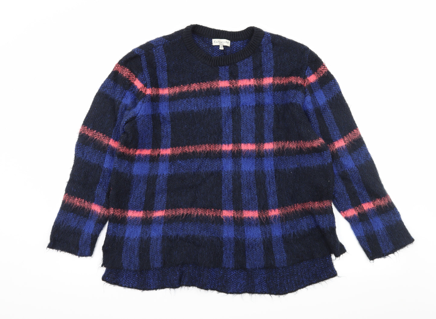 F&F Womens Blue Plaid Knit Pullover Jumper Size 14
