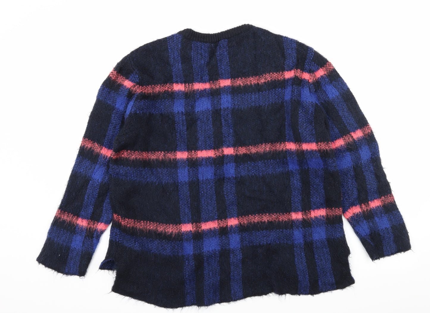 F&F Womens Blue Plaid Knit Pullover Jumper Size 14