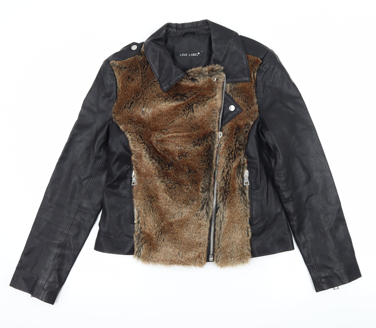 Love Label Womens Black   Biker Jacket Size 12