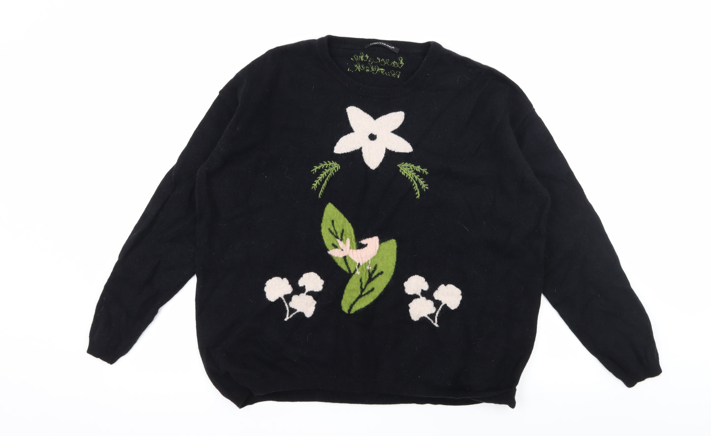 LUISA CERANO Womens Black Floral Knit Pullover Jumper Size 16