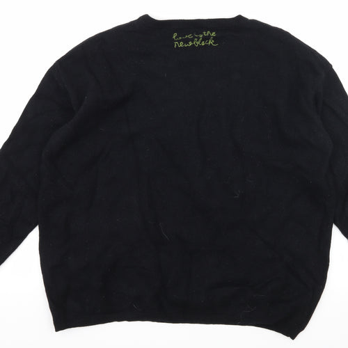 LUISA CERANO Womens Black Floral Knit Pullover Jumper Size 16
