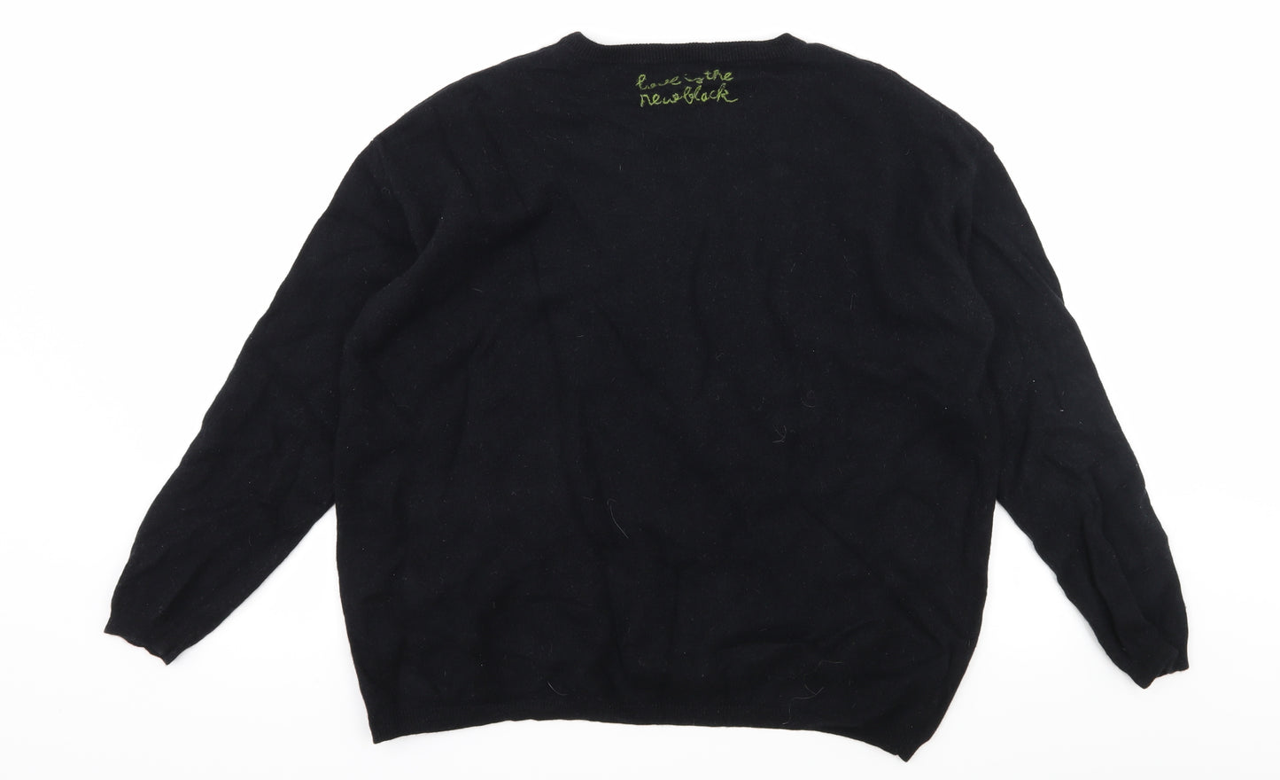 LUISA CERANO Womens Black Floral Knit Pullover Jumper Size 16