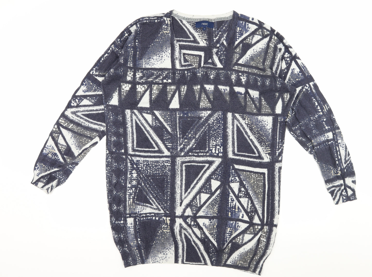 NEXT Womens Blue Geometric Knit Pullover Jumper Size 14