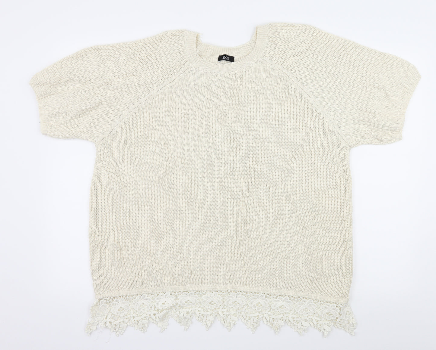 F&F Womens Ivory  Knit Pullover Jumper Size 16  - Crochet detail