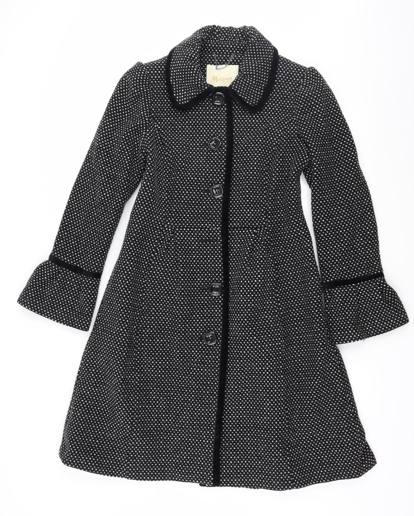 Monsoon Womens Black Polka Dot  Overcoat Coat Size 12